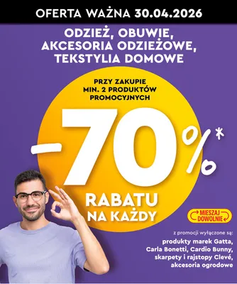 Odzież, obuwie, akcesoria odzieżowe i tekstylia dommowe -70% promocja w Biedronka