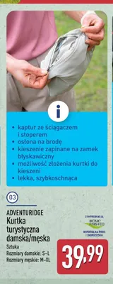 Kurtka turystyczna męska Adventuridge promocja w Aldi