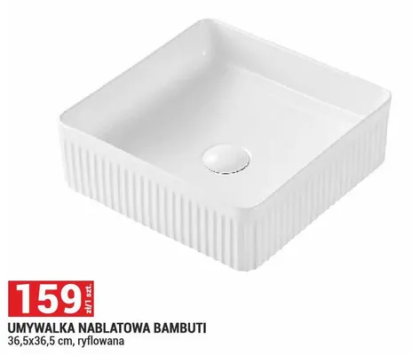 Umywalka nablatowa Bambuti 36,5x36,5cm ryflowana promocja w Merkury Market