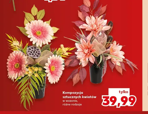 Kompozycja sztucznych kwiatów w wazonie promocja w Kaufland