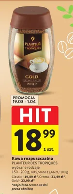 Kawa rozpuszczalna wybrane rodzaje Classic, Crema, Gold promocja w Intermarche