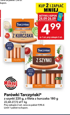 Parówki z fileta z kurczaka Tarczyński promocja w LEWIATAN