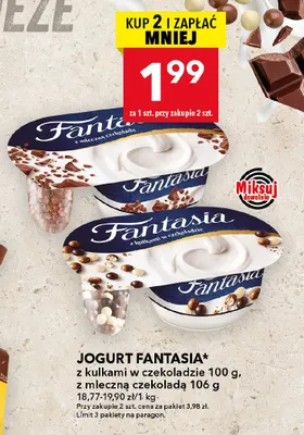 Jogurt Fantasia z kulkami w czekoladzie promocja w LEWIATAN