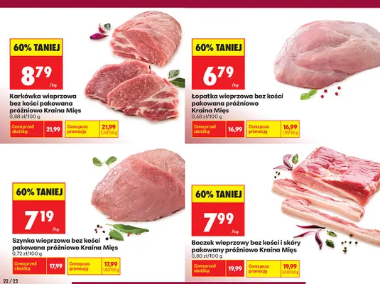 Mięso wieprzowe pakowane próżniowo Kraina Mięs promocja w Biedronka