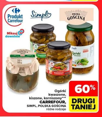Ogórki kwaszone, kiszone, korniszony Carrefour, Simpl, Polska Gościna promocja w Carrefour