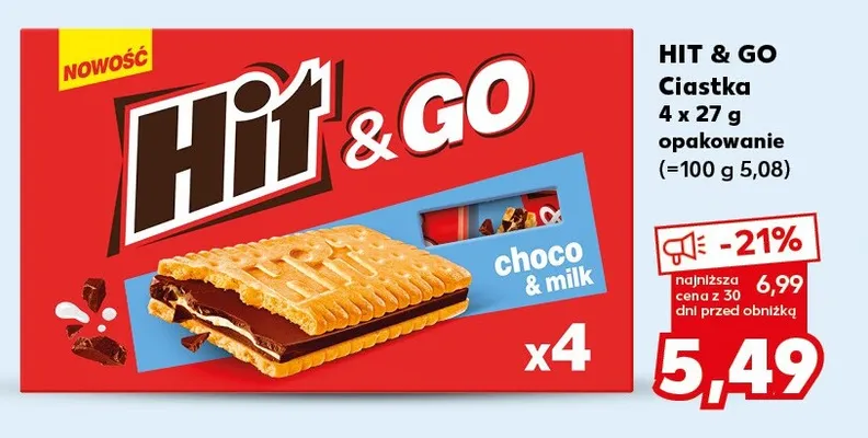 Ciastka Hit & Go choco & milk promocja w Kaufland