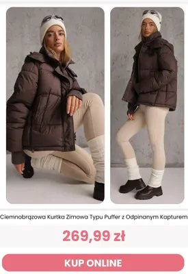 Ciemnobrązowa kurtka zimowa typu puffer z odpinanym kapturem Renee promocja w Renee