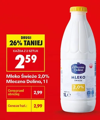 Mleko świeże 2,0% Mleczna Dolina promocja w Biedronka