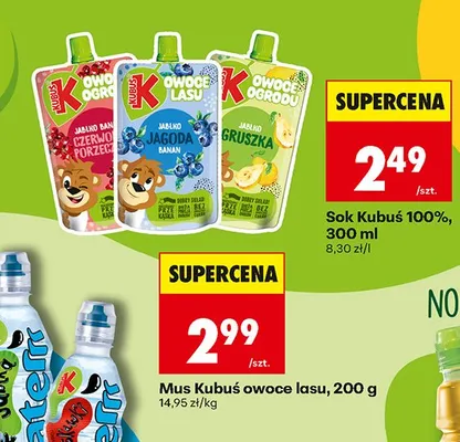 Mus owocowy Kubuś Owoce Lasu Jabłko Jagoda Banan promocja w Biedronka