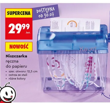 Niszczarka ręczna do papieru Kayet promocja w Biedronka