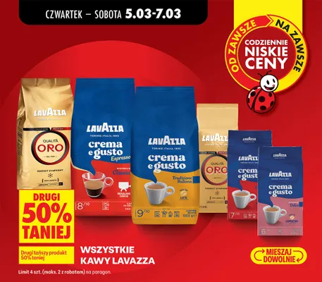 Wszystkie kawy Lavazza DRUGA -50% promocja w Biedronka