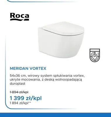 Miska WC wisząca Roca Meridan Vortex promocja w Blu Salony Łazienek