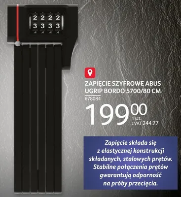 Zapięcie szyfrowe ABUS Ugrip Bordo 5700/80 cm promocja w Selgros