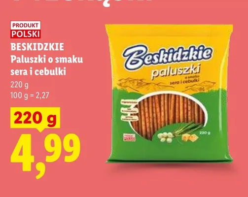 Paluszki o smaku sera i cebulki Beskidzkie promocja w Lidl