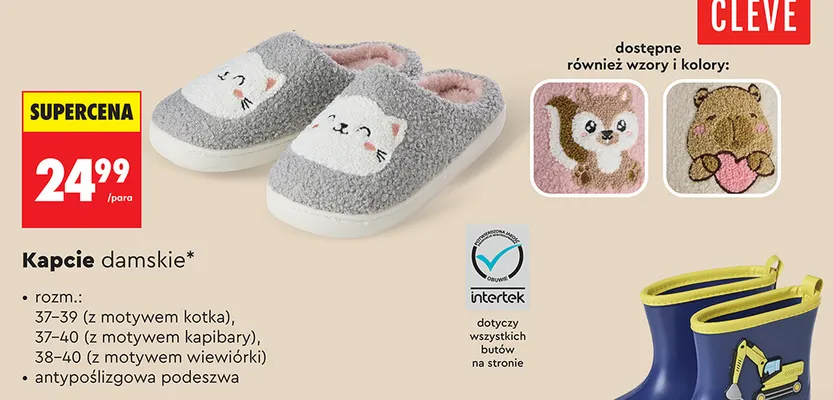 Kapcie damskie Clevé promocja w Biedronka