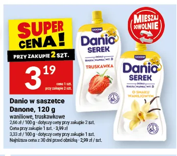 Danio w saszetce Danone truskawkowe promocja w Twój Market