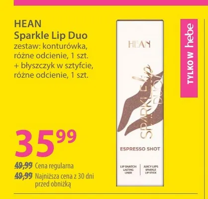 Zestaw Sparkle Lip Duo konturówka + błyszczyk w sztyfcie Hean promocja w Hebe