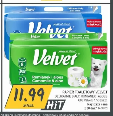 Papier toaletowy Velvet rumianek i aloes 8-pak promocja w Słoneczko
