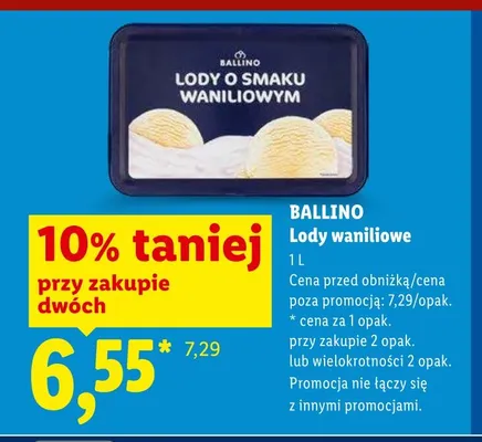 Lody waniliowe Ballino promocja w Lidl