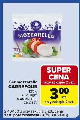 Ser mozzarella kula light Carrefour promocja w Carrefour Express