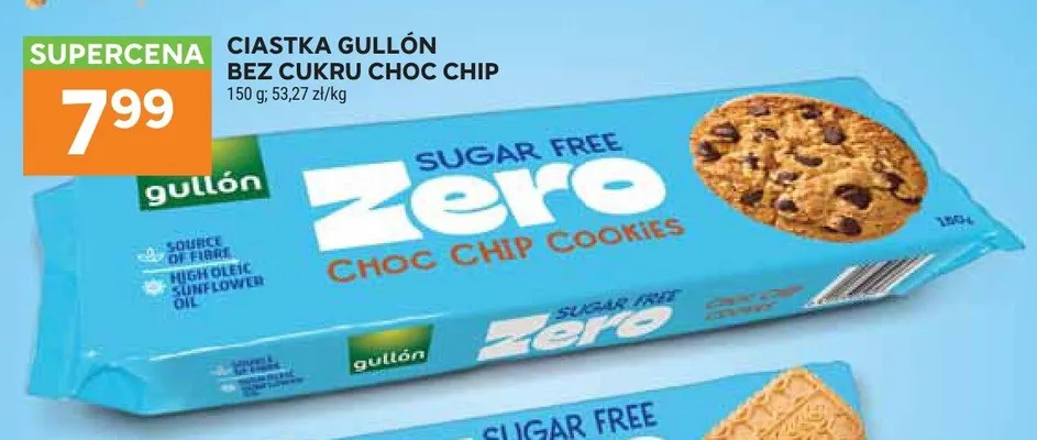 Ciastka Gullón bez cukru Choc Chip promocja w Stokrotka