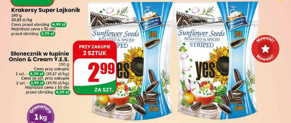Słonecznik w łupinie Onion & Cream Y.E.S. promocja w Dino