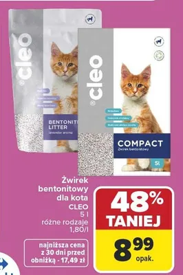 Żwirek bentonitowy dla kota Cleo różne rodzaje 5 l promocja w Carrefour Market
