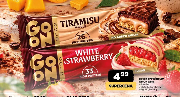 Baton proteinowy Go On Gold tiramisu promocja w Netto