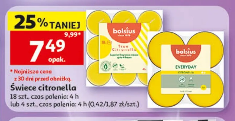 Świece citronella Bolsius promocja w Auchan