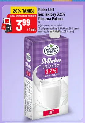 Mleko UHT bez laktozy Mleczna Polana 3,2% promocja w POLOmarket