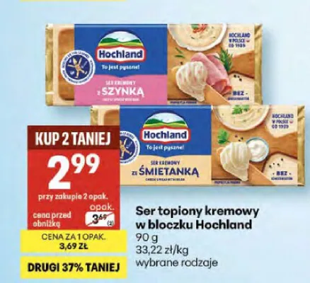 Ser topiony kremowy w bloczku Hochland ze śmietanką promocja w Delikatesy Centrum