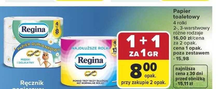 Papier toaletowy Regina rumiankowy 4 rolki promocja w Carrefour