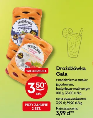 Drożdżówka Gala z nadzieniem o smaku: jagodowym, budyniowo-malinowym promocja w Żabka