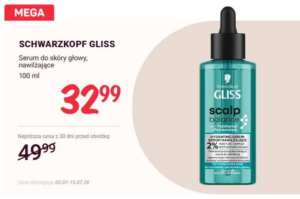Serum do skóry głowy nawilżające Schwarzkopf Gliss Scalp Balance promocja w Rossmann