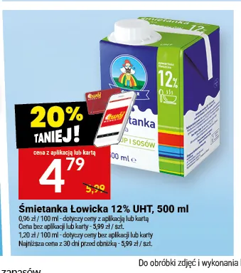 Śmietanka Łowicka UHT 12% promocja w Twój Market