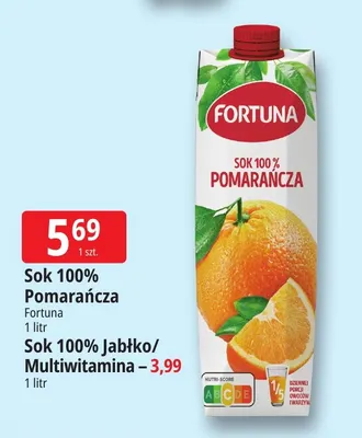 Sok Pomarańcza Fortuna 100% promocja w Leclerc