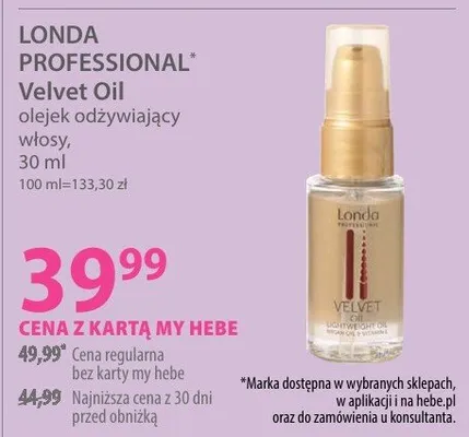 Olejek odżywiający włosy Velvet Oil promocja w Hebe