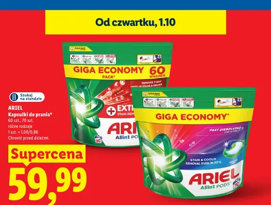 Kapsułki do prania Ariel Allin1 Pods Extra Stain Removal 60-pak promocja w Lidl