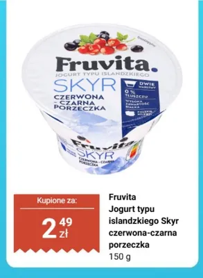 Jogurt typu islandzkiego Skyr czerwona-czarna porzeczka Fruvita promocja w Biedronka