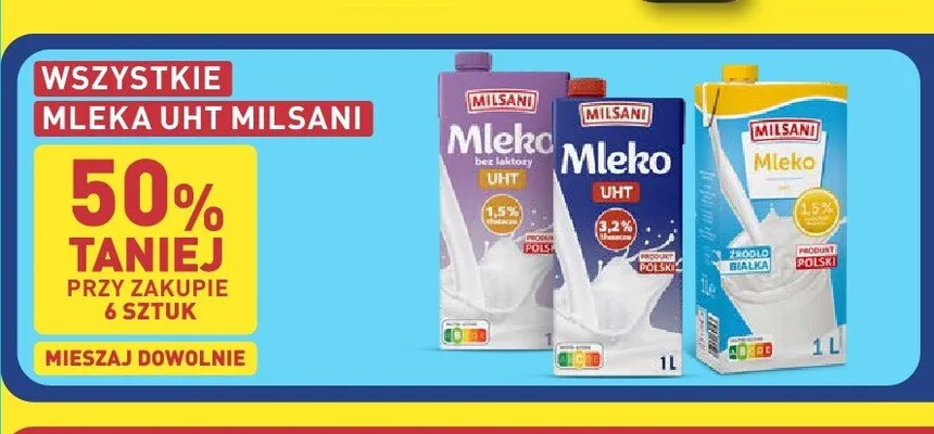 Mleko UHT 1,5% Milsani promocja w Aldi