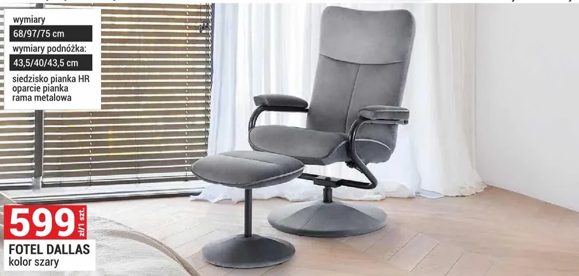 Fotel DALLAS kolor szary promocja w Merkury Market