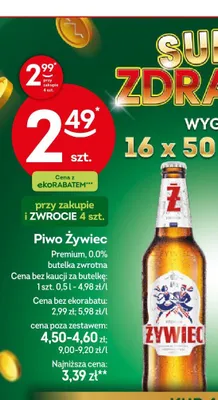 Piwo bezalkoholowe Żywiec 0,0% promocja w Żabka