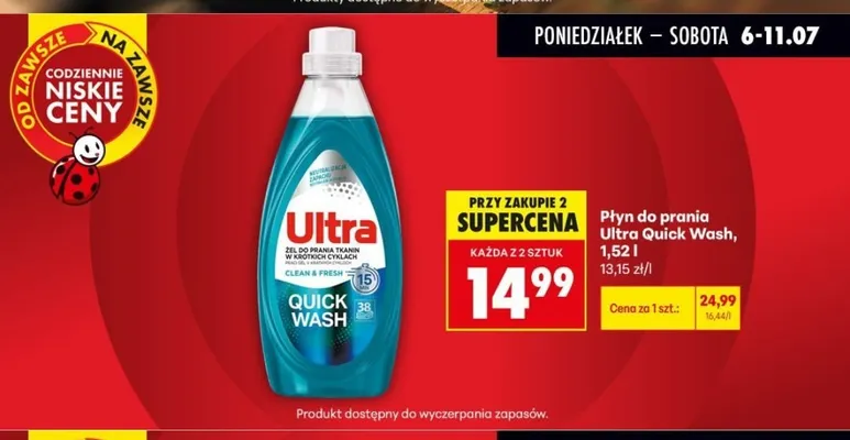 Płyn do prania Ultra Quick Wash Clean & Fresh promocja w Biedronka
