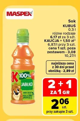 Sok jabłkowy Kubuś 100% promocja w Carrefour