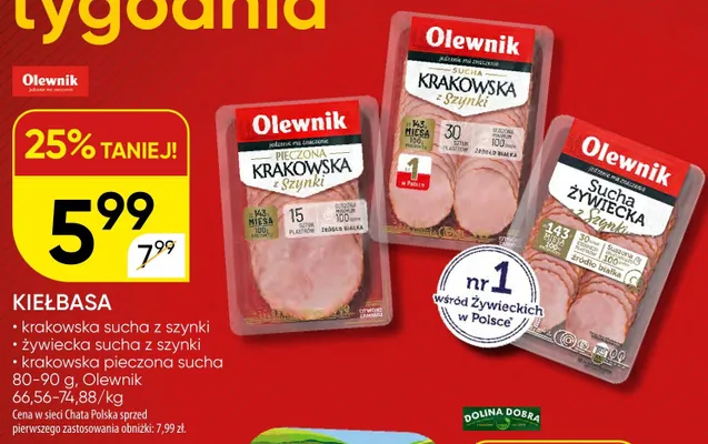 Kiełbasa krakowska sucha z szynki Olewnik promocja w Chata Polska