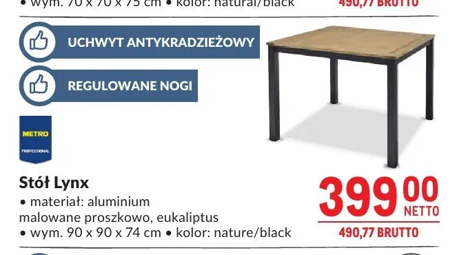 Stół Lynx aluminium malowane proszkowo eukaliptus 90x90x74cm promocja w Makro