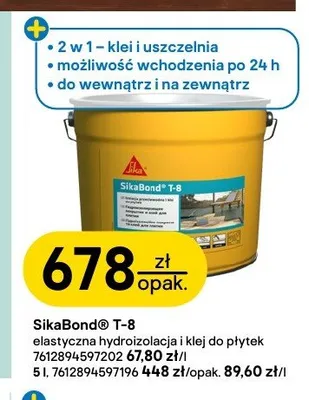 Elastyczna hydroizolacja i klej do płytek SikaBond T-8 5l promocja w Castorama