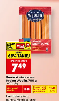 Parówki wieprzowe Kraina Wędlin promocja w Biedronka