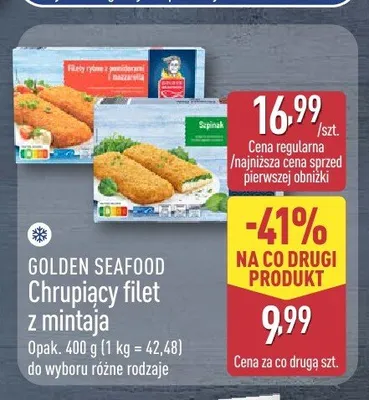 Chrupiący filet z mintaja Golden Seafood z pomidorami i mozzarellą promocja w Aldi