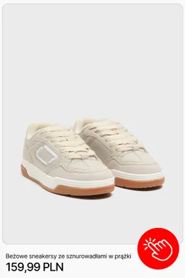 Beżowe sneakersy ze sznurowadłami w prążki Cropp promocja w Cropp